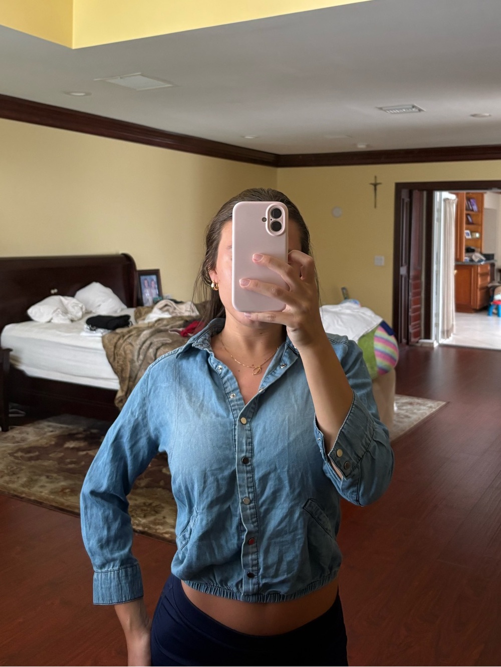 Light Blue Denim Button-Up Crop Shirt
